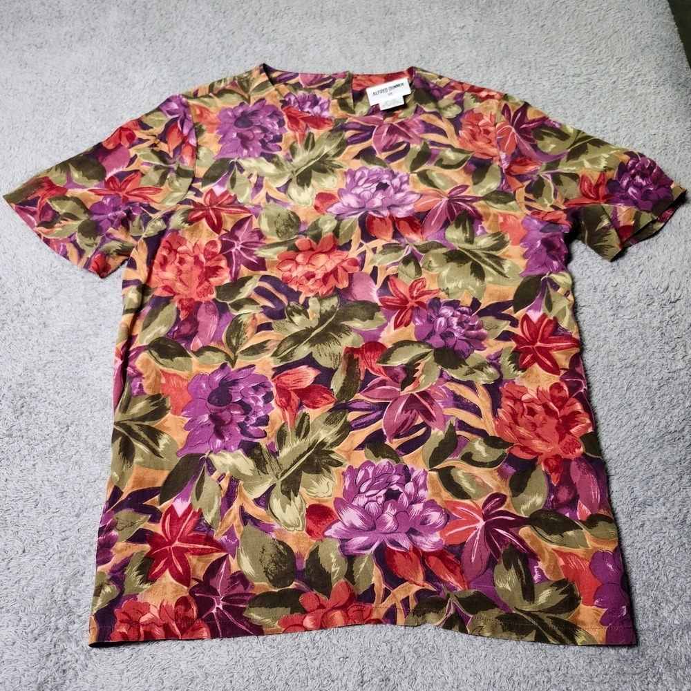 Alfred Dunner Womens 10 Blouse Multicolor Silk Floral Back Button Vintage